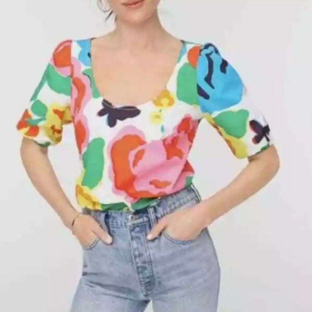 J. Crew Scoop Neck Cotton Poplin Top In Ratti Jardin Floral Size 12